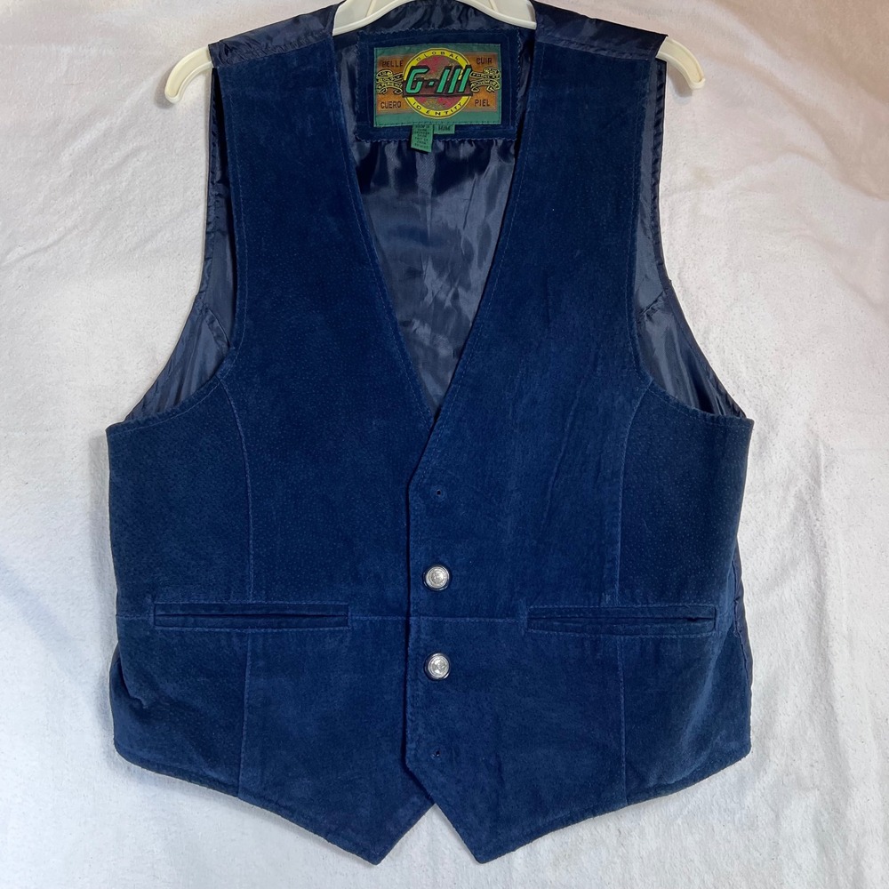 G-III Global Identity Mens Navy Blue Suede Leather Vest Vintage Size M